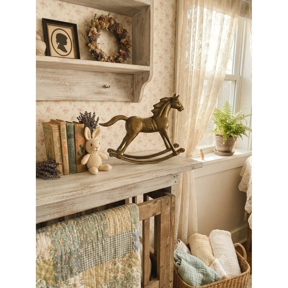 Vintage Solid Brass Rocking Horse Figurine Sweet Heirloom for Nursery or Shelf